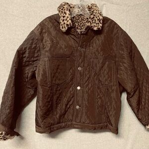 Charta Brown Quilted Women's Jacket Cheetah collar and sleeves S This jacket is